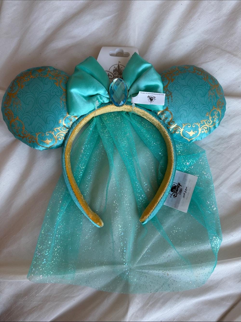 Disney Teal and Gold Jeweled Bow Minnie Ears Headband